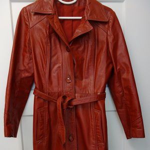 Vintage Oxblood Red Leather Trench Coat - Size Small or 6